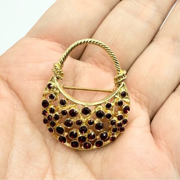 Vintage Five Red Gold Tone Enamel Strawberry Jelly Cherry Heart Brooches Lot - Picture 7 of 12